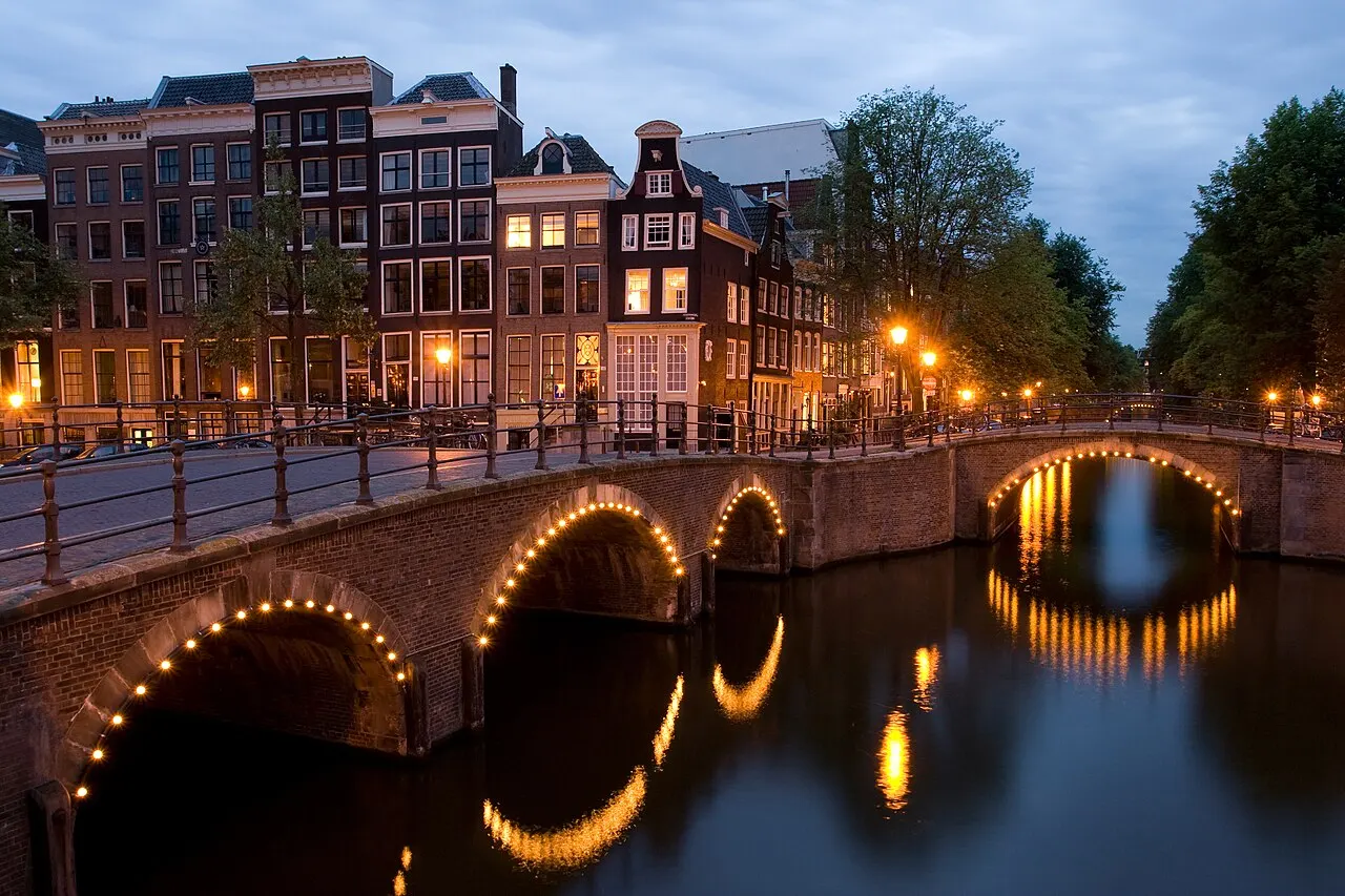 Bridges where Keizersgracht meets Reguliersgracht at dusk, Amsterdam