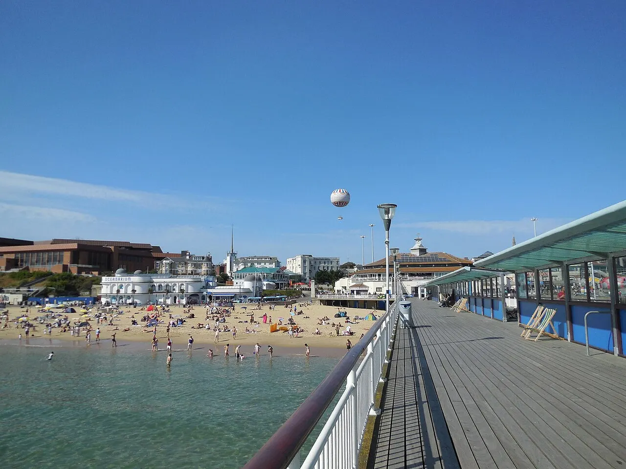 Bournemouth beach seen from the pier on a summer day
