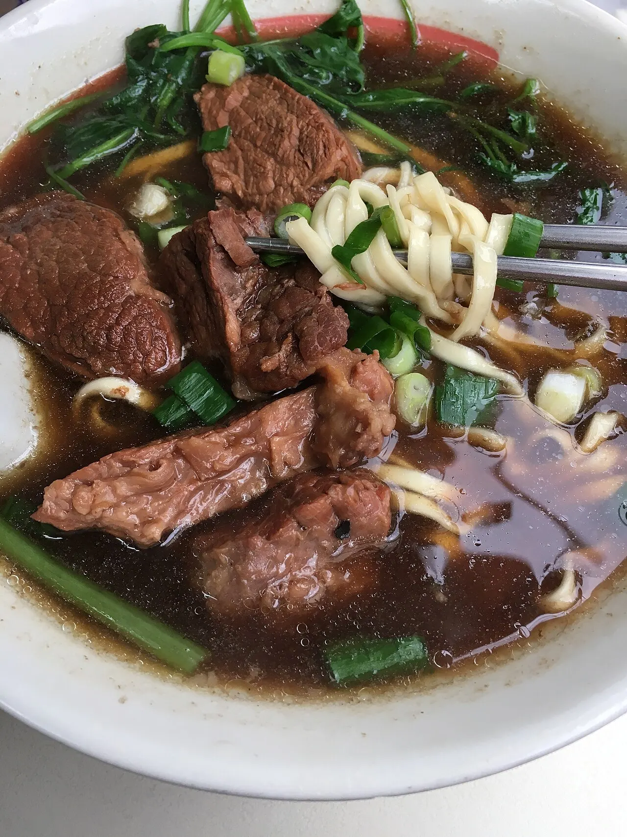A bowl of Taiwanese beef noodle soup