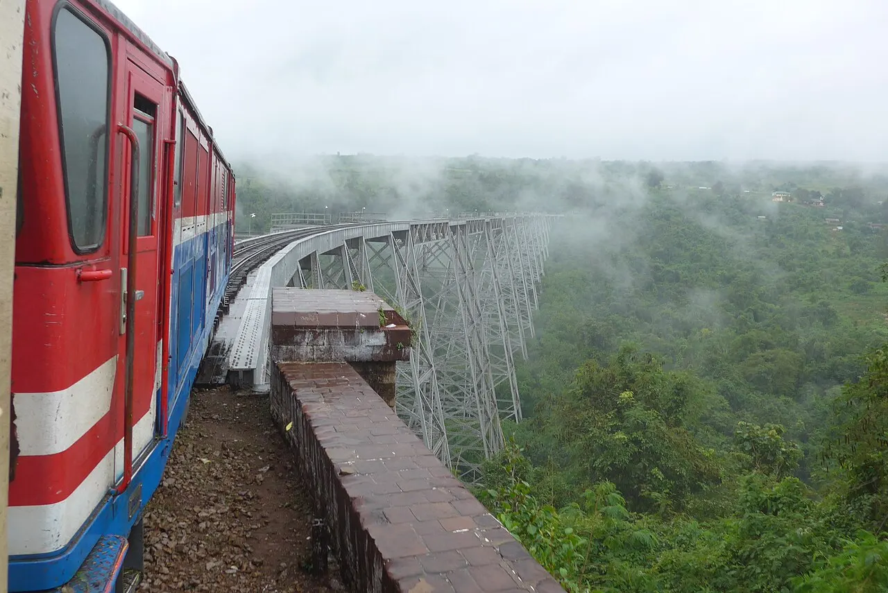 Train crossing the Gokteik Viaduct in Shan State, Myanmar