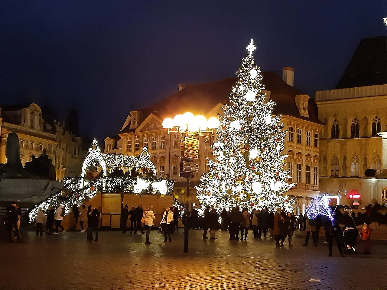 The Christmas tree and market stalls on Old Town Square, Prague