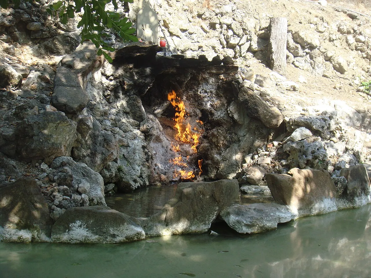 Water Fire Cave (水火同源) at Guanziling, Tainan, where natural gas burns above spring water