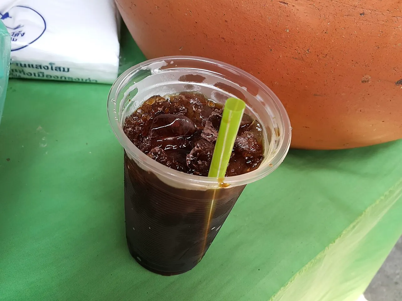 Oliang (Thai iced black coffee) at a market in Ayutthaya