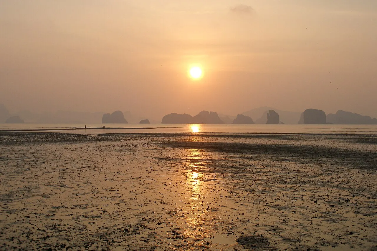 Sunrise over the limestone islands of Phang Nga Bay from Koh Yao Noi