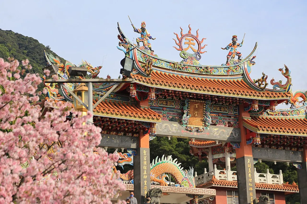 Cherry blossoms at Wuji Tianyuan Temple, Tamsui