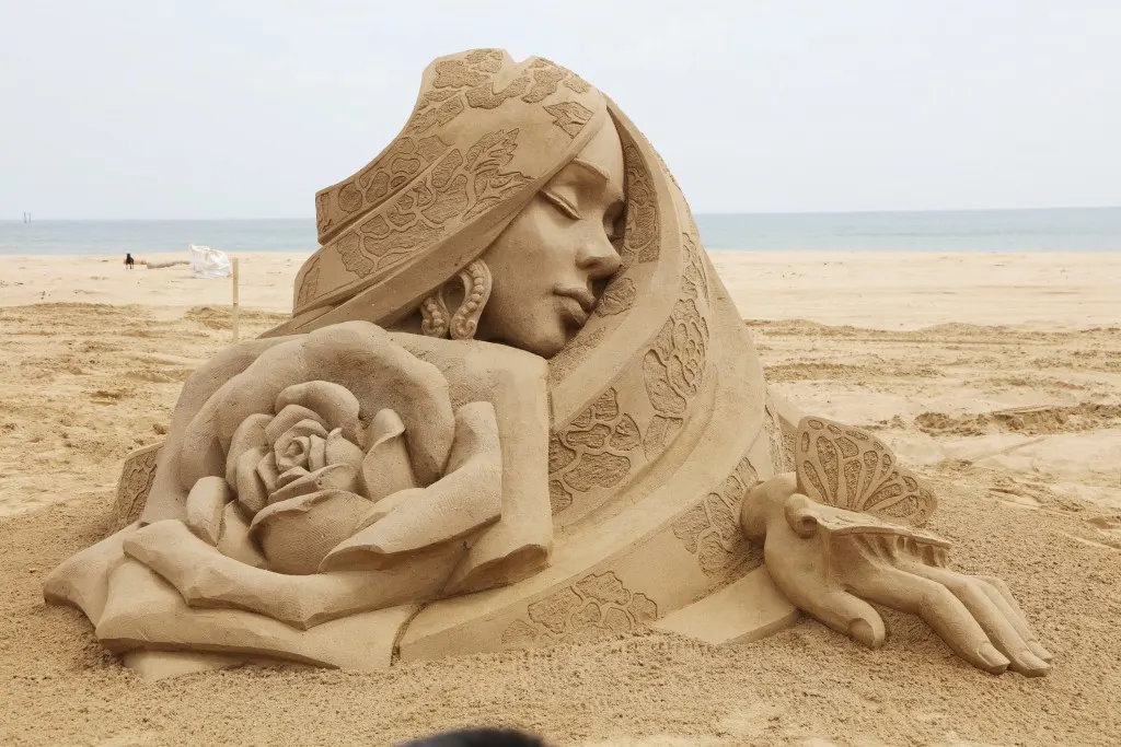 Sand sculptures on Fulong Beach during the sand sculpture festival
