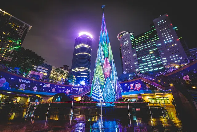 Christmasland in New Taipei City at night