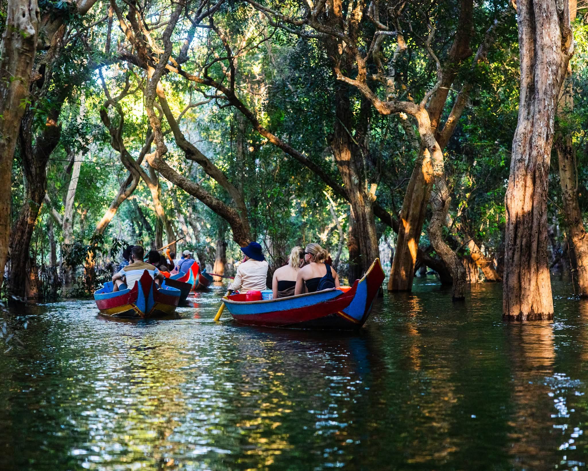 Floating Village with Sunset Boat at Kompong Pluk